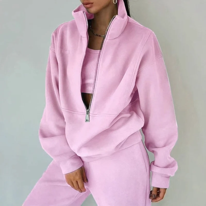 Damen Oversized Halbzip-Sweatshirt mit Stehkragen und passender High-Waist-Jogginghose Nord Taschen