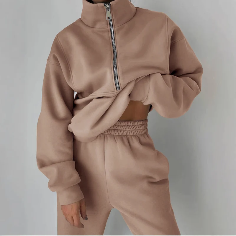 Damen Oversized Halbzip-Sweatshirt mit Stehkragen und passender High-Waist-Jogginghose Nord Taschen