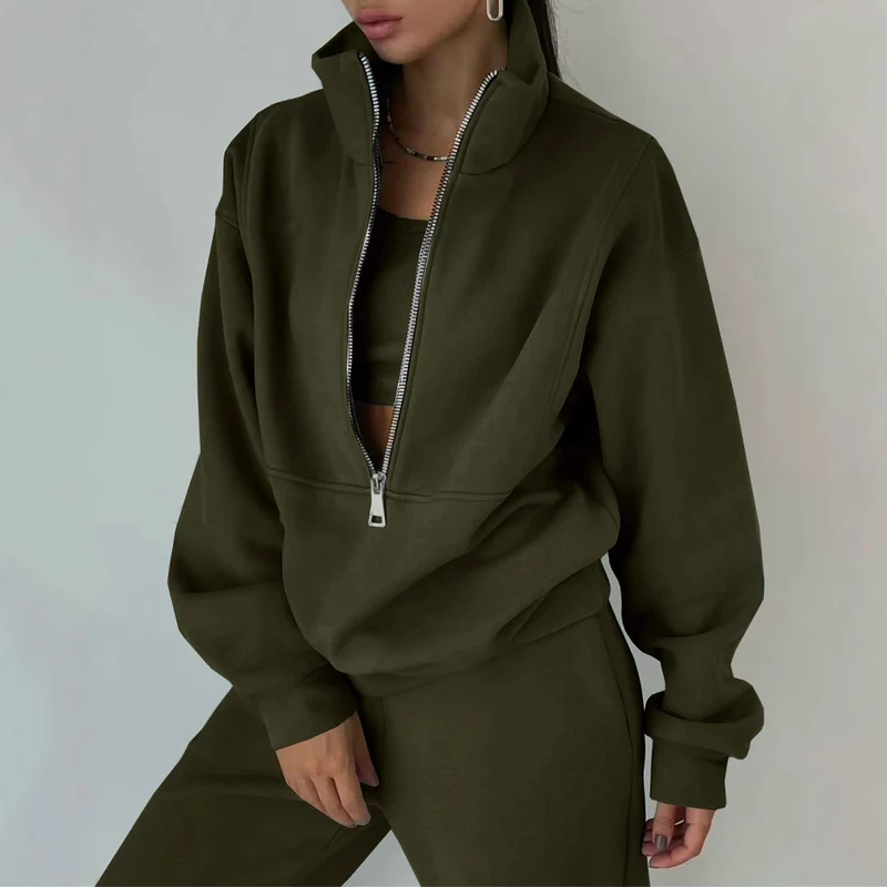Damen Oversized Halbzip-Sweatshirt mit Stehkragen und passender High-Waist-Jogginghose Nord Taschen
