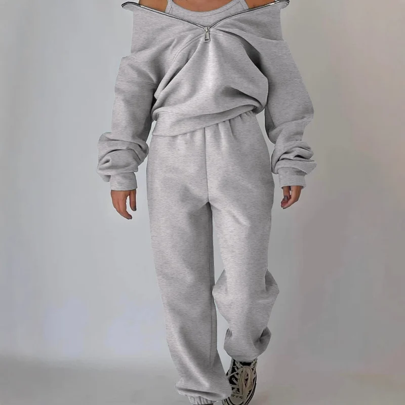 Damen Oversized Halbzip-Sweatshirt mit Stehkragen und passender High-Waist-Jogginghose Nord Taschen