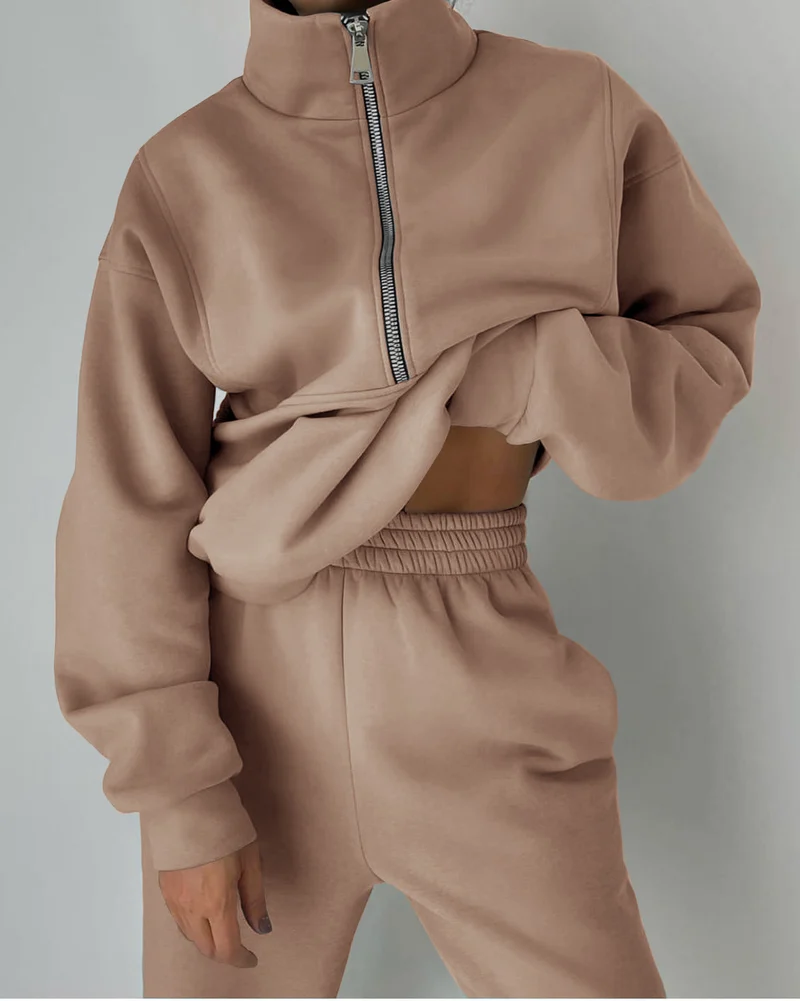 Damen Oversized Halbzip-Sweatshirt mit Stehkragen und passender High-Waist-Jogginghose Nord Taschen