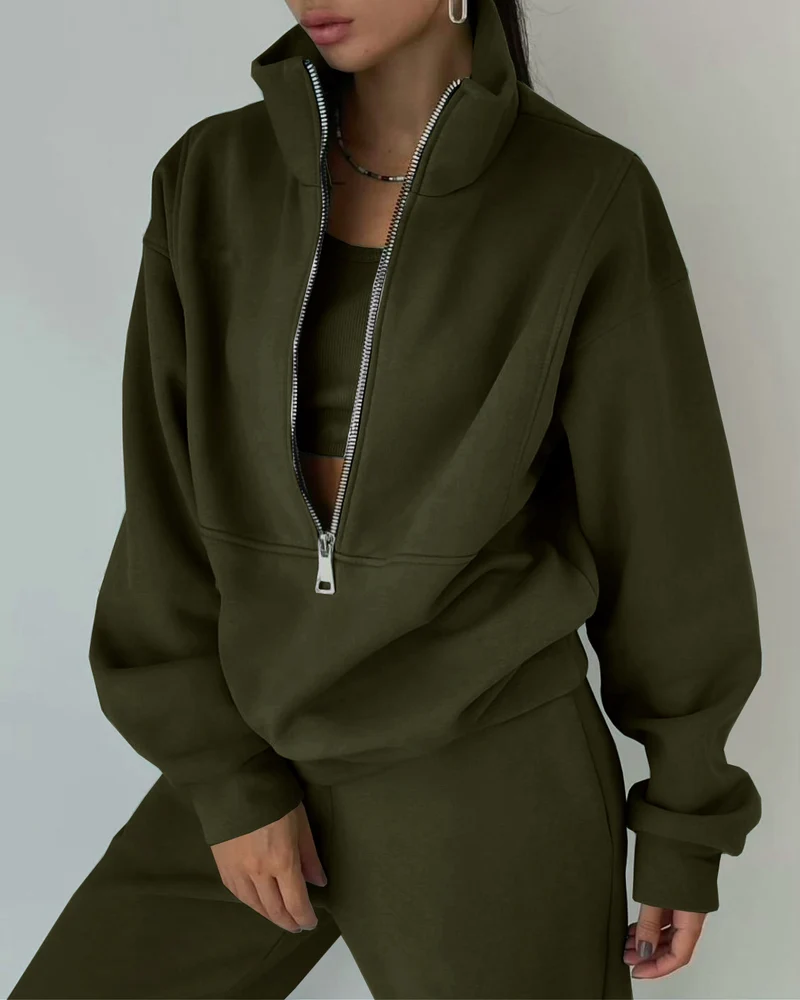 Damen Oversized Halbzip-Sweatshirt mit Stehkragen und passender High-Waist-Jogginghose Nord Taschen