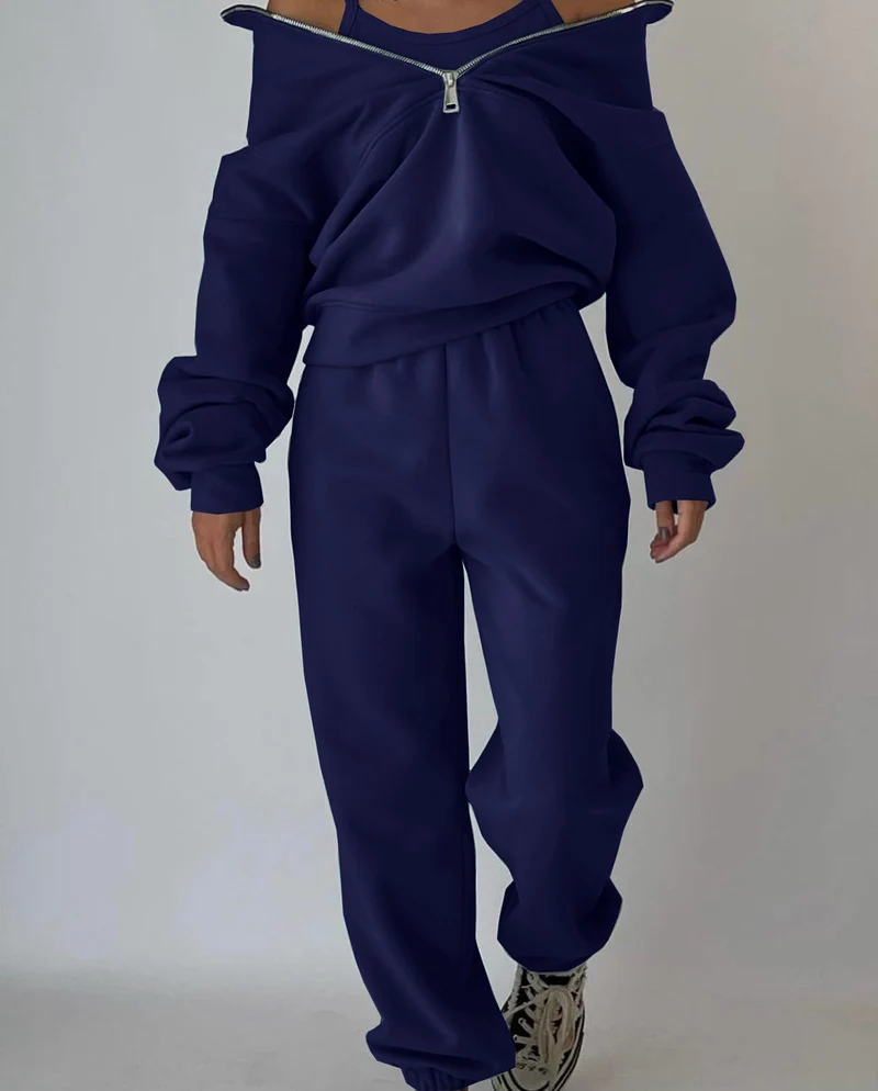Damen Oversized Halbzip-Sweatshirt mit Stehkragen und passender High-Waist-Jogginghose Nord Taschen