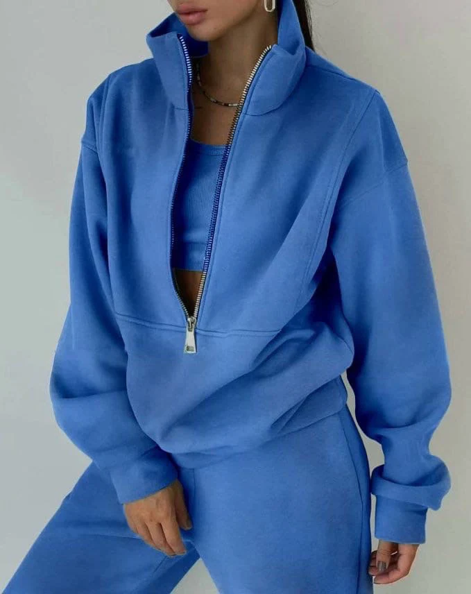 Damen Oversized Halbzip-Sweatshirt mit Stehkragen und passender High-Waist-Jogginghose Nord Taschen