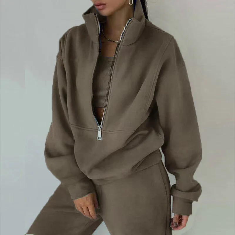 Damen Oversized Halbzip-Sweatshirt mit Stehkragen und passender High-Waist-Jogginghose Nord Taschen