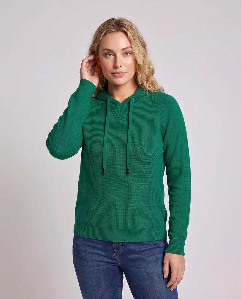 Damen Feinstrick-Kapuzenpullover mit kaschmirähnlicher Haptik und Zierkordeln Nord Taschen