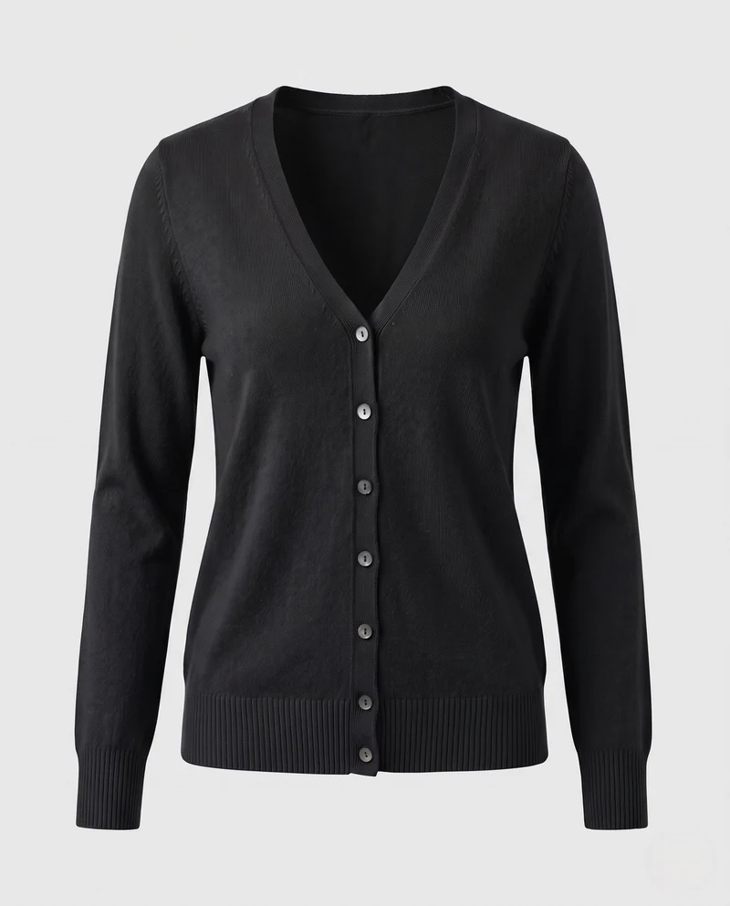 Damen Feinstrick-Cardigan mit V-Ausschnitt und Zierknopfleiste Nord Taschen