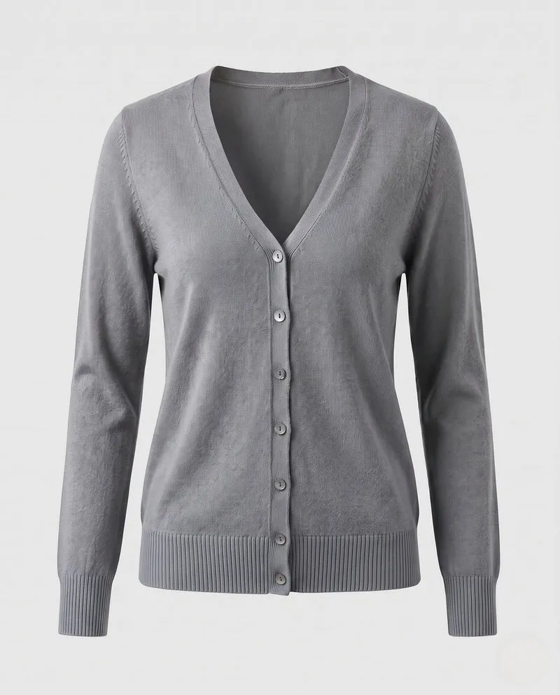 Damen Feinstrick-Cardigan mit V-Ausschnitt und Zierknopfleiste Nord Taschen