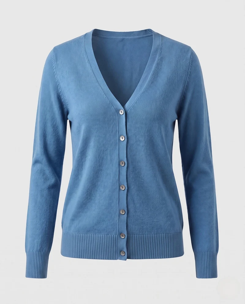 Damen Feinstrick-Cardigan mit V-Ausschnitt und Zierknopfleiste Nord Taschen