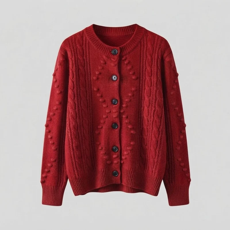 Damen Feinstrick-Cardigan mit Zopfmuster, Noppen-Ajour und Rundhalsausschnitt Nord Taschen