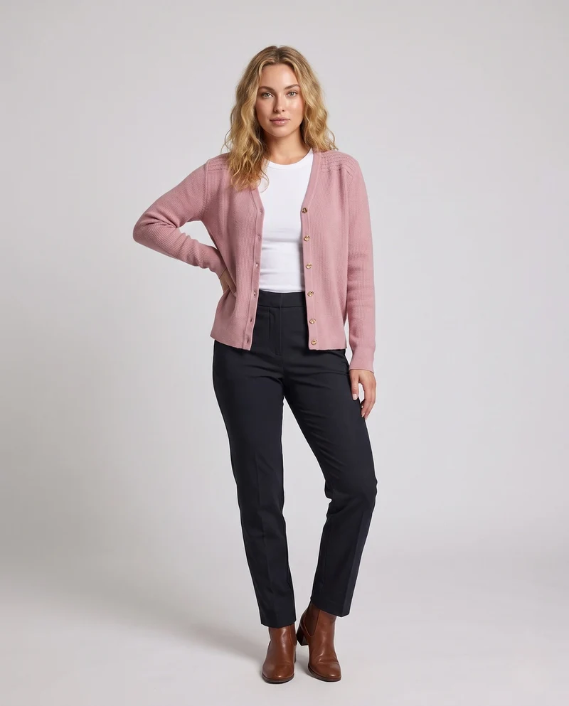 Damen Feinstrick-Cardigan mit V-Ausschnitt und goldenen Schmuckknöpfen Nord Taschen