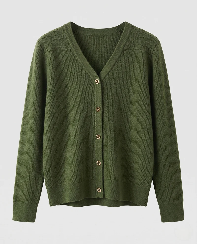 Damen Feinstrick-Cardigan mit V-Ausschnitt und goldenen Schmuckknöpfen Nord Taschen