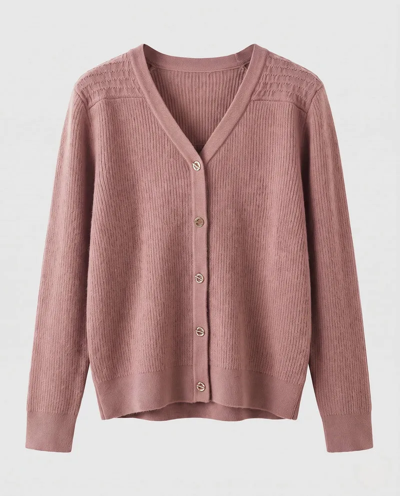 Damen Feinstrick-Cardigan mit V-Ausschnitt und goldenen Schmuckknöpfen Nord Taschen