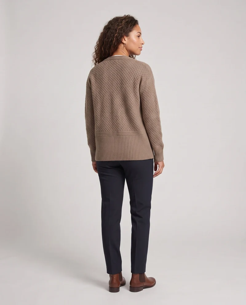 Damen Feinstrick-Cardigan mit strukturierter Wabenoptik, V‑Ausschnitt und gerippten Abschlüssen Nord Taschen