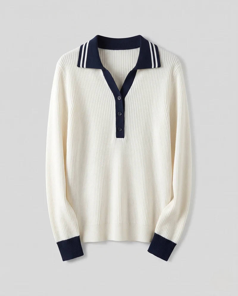 Damen Feinstrick-Cardigan mit Polokragen und kontrastierenden Bündchen Nord Taschen