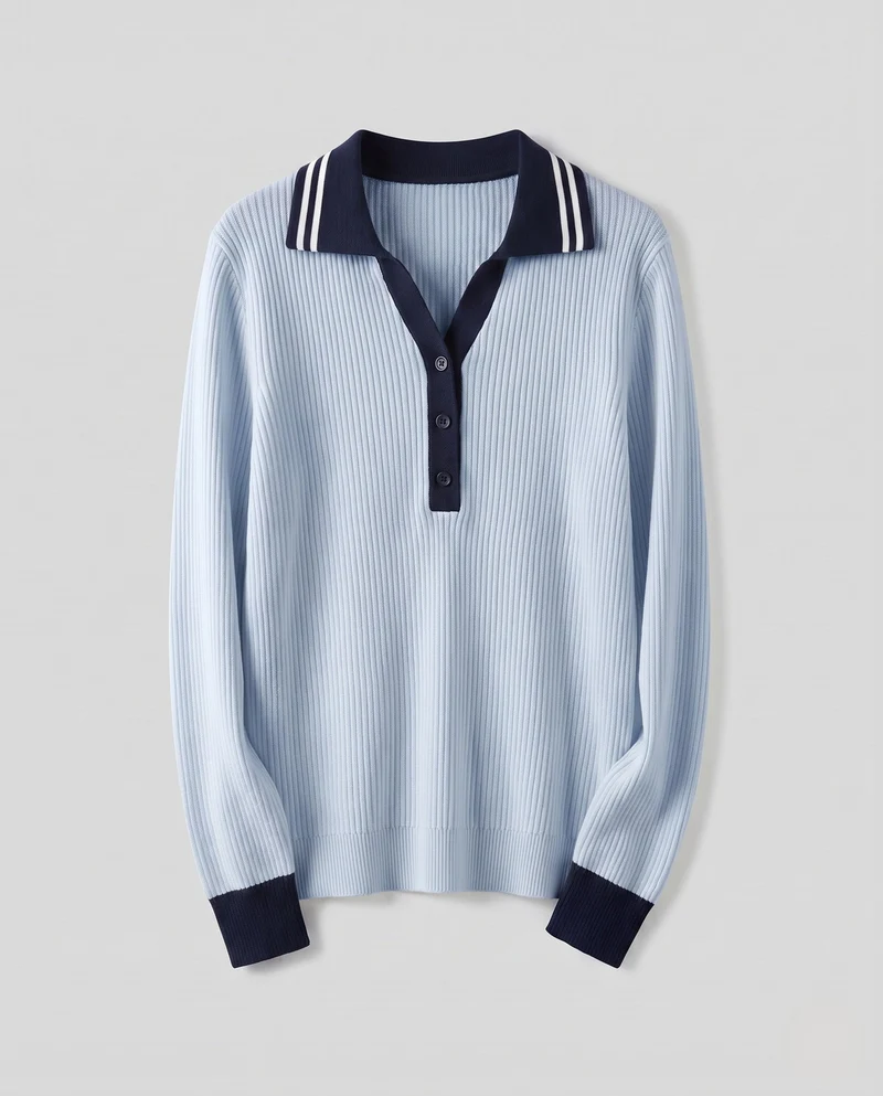 Damen Feinstrick-Cardigan mit Polokragen und kontrastierenden Bündchen Nord Taschen