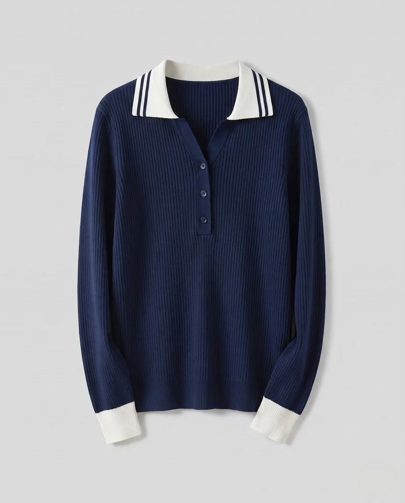 Damen Feinstrick-Cardigan mit Polokragen und kontrastierenden Bündchen Nord Taschen