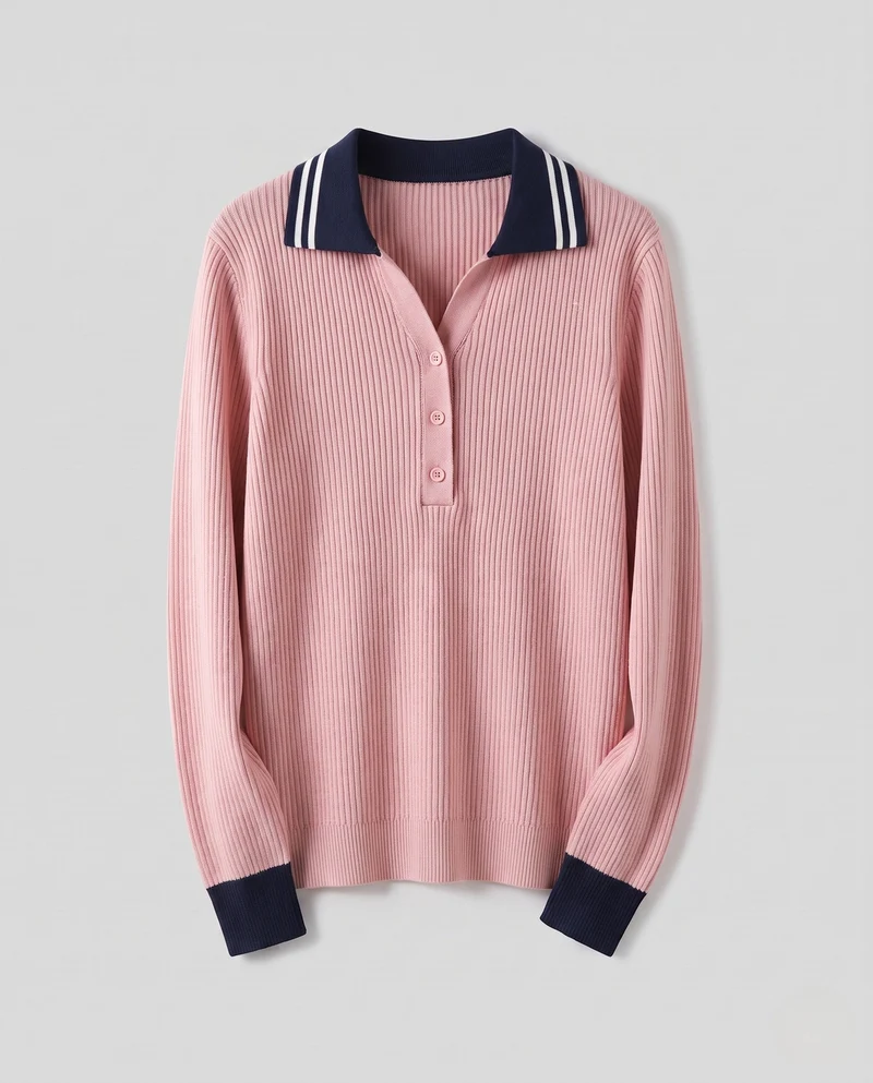 Damen Feinstrick-Cardigan mit Polokragen und kontrastierenden Bündchen Nord Taschen