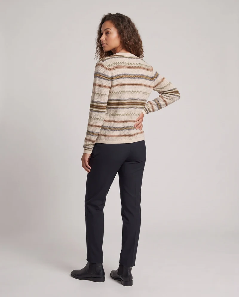Damen Feinstrick-Cardigan mit Norwegerstreifen und Rundhalsausschnitt Nord Taschen