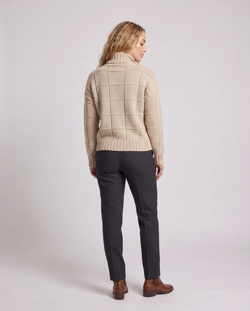 Damen Karierter Feinstrick-Mockneckpullover mit kastiger Oversize-Silhouette Nord Taschen