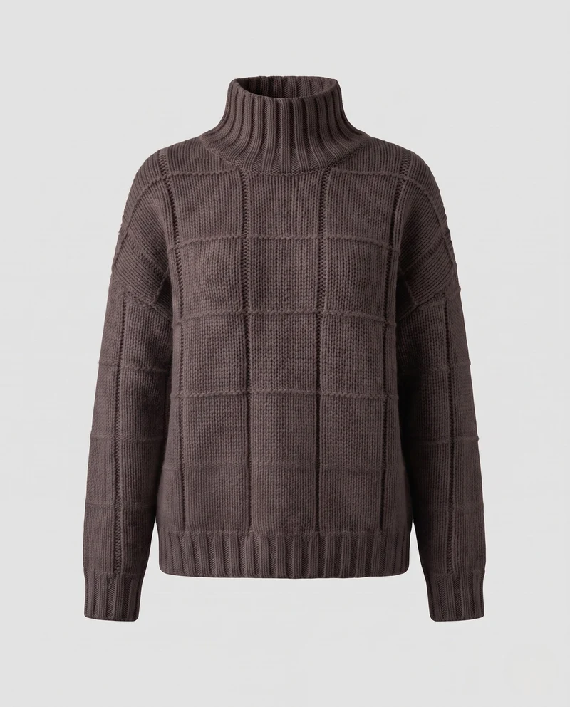 Damen Karierter Feinstrick-Mockneckpullover mit kastiger Oversize-Silhouette Nord Taschen