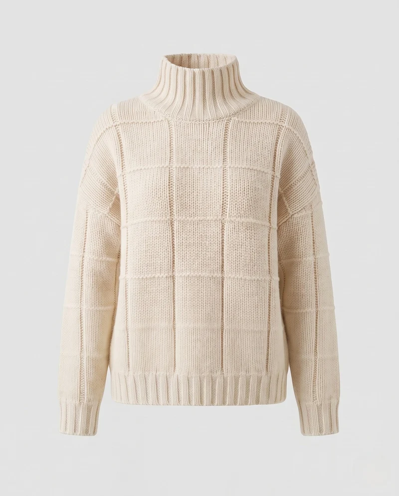 Damen Karierter Feinstrick-Mockneckpullover mit kastiger Oversize-Silhouette Nord Taschen