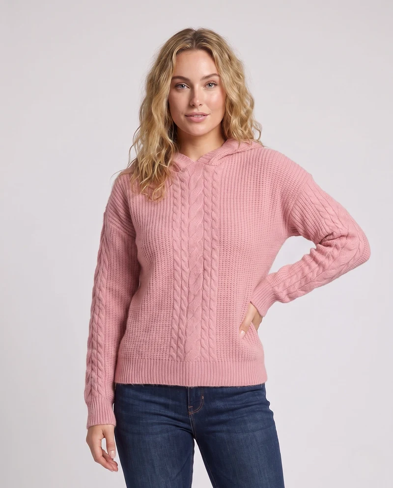 Damen Kapuzenpullover aus flauschigem Zopfstrick mit kaschmirähnlicher Optik Nord Taschen