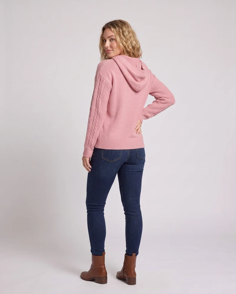 Damen Kapuzenpullover aus flauschigem Zopfstrick mit kaschmirähnlicher Optik Nord Taschen