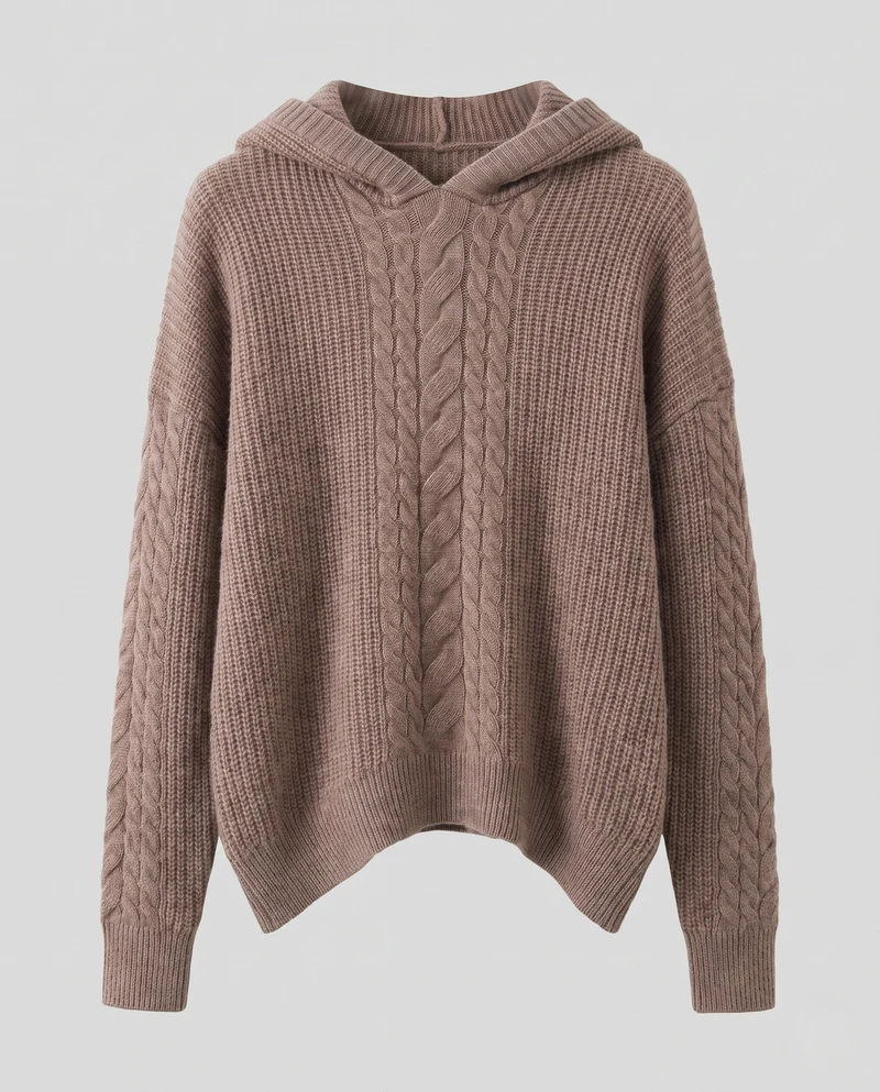 Damen Kapuzenpullover aus flauschigem Zopfstrick mit kaschmirähnlicher Optik Nord Taschen
