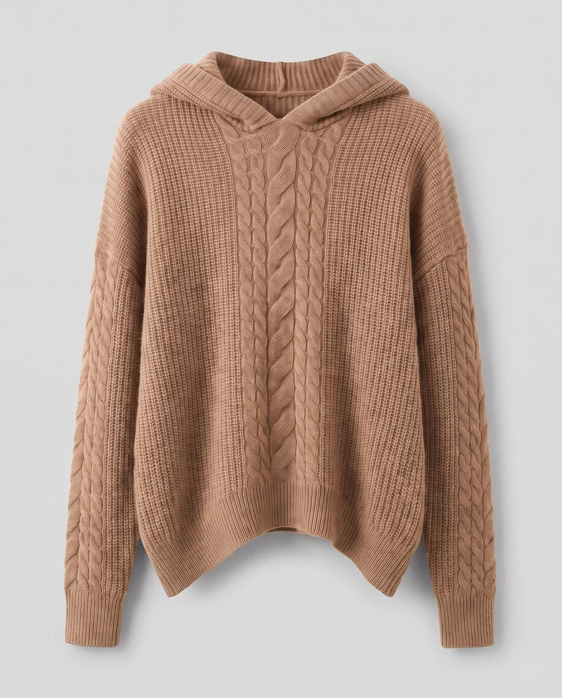 Damen Kapuzenpullover aus flauschigem Zopfstrick mit kaschmirähnlicher Optik Nord Taschen