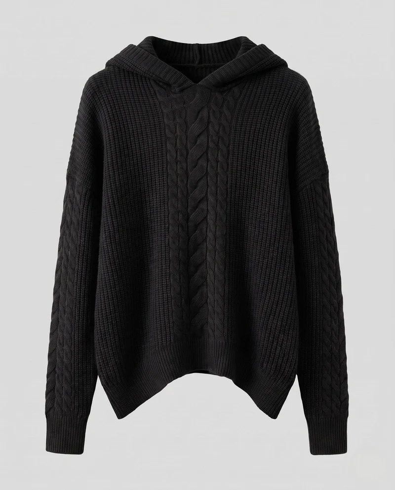 Damen Kapuzenpullover aus flauschigem Zopfstrick mit kaschmirähnlicher Optik Nord Taschen