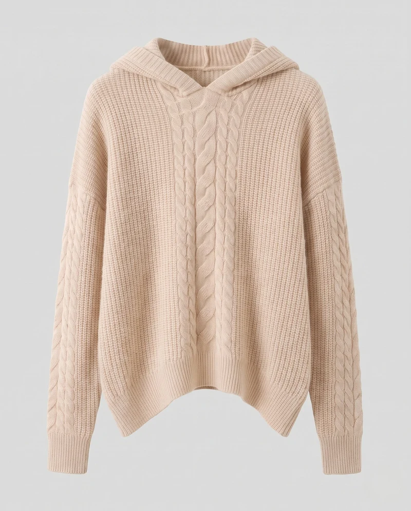 Damen Kapuzenpullover aus flauschigem Zopfstrick mit kaschmirähnlicher Optik Nord Taschen
