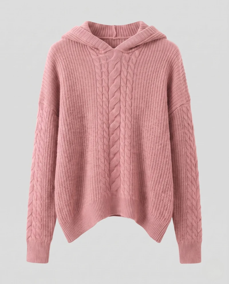 Damen Kapuzenpullover aus flauschigem Zopfstrick mit kaschmirähnlicher Optik Nord Taschen