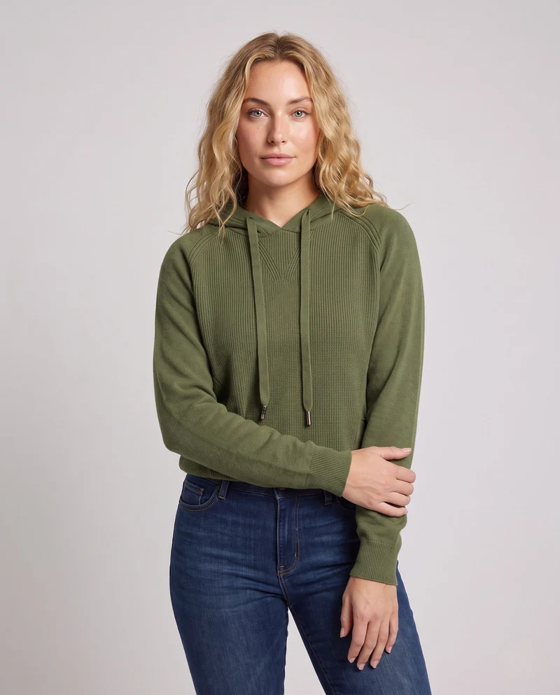 Damen Kapuzenpullover im Kaschmir‑Look mit Kängurutasche und feinem Rippdetail Nord Taschen