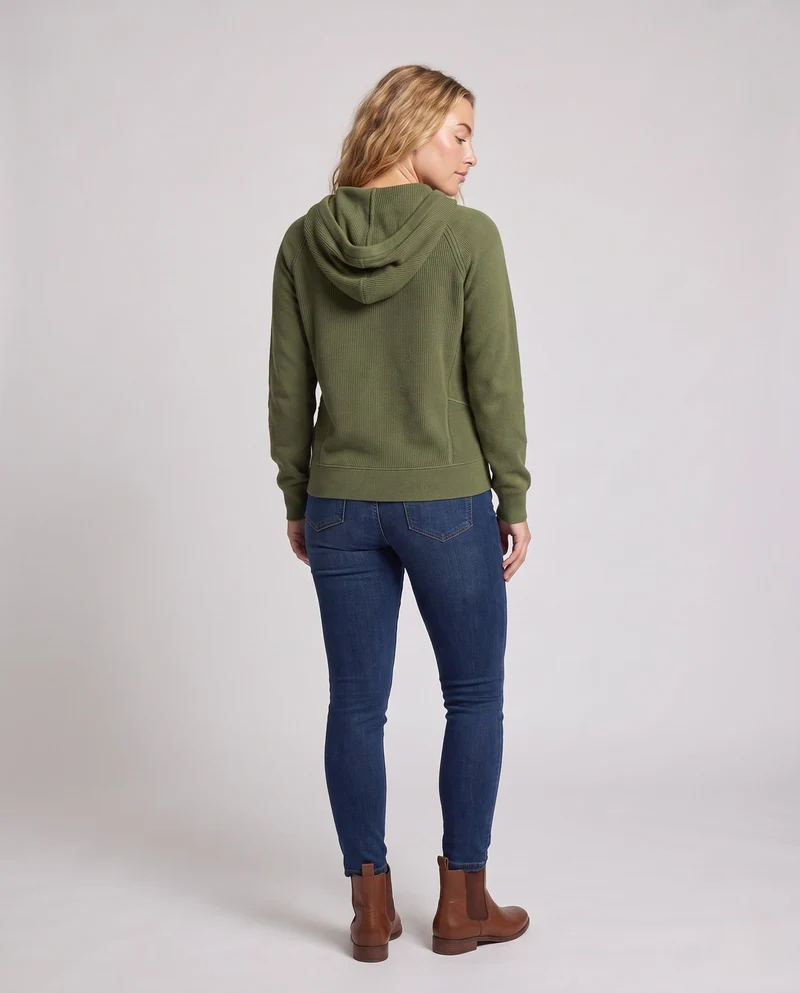 Damen Kapuzenpullover im Kaschmir‑Look mit Kängurutasche und feinem Rippdetail Nord Taschen
