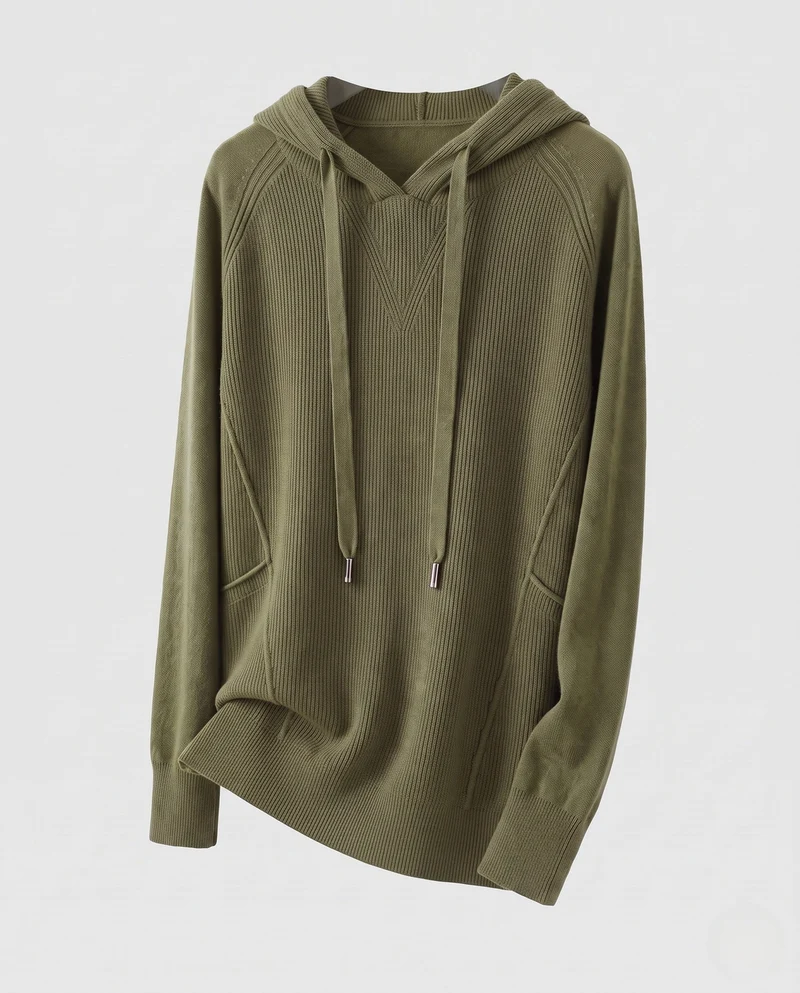 Damen Kapuzenpullover im Kaschmir‑Look mit Kängurutasche und feinem Rippdetail Nord Taschen