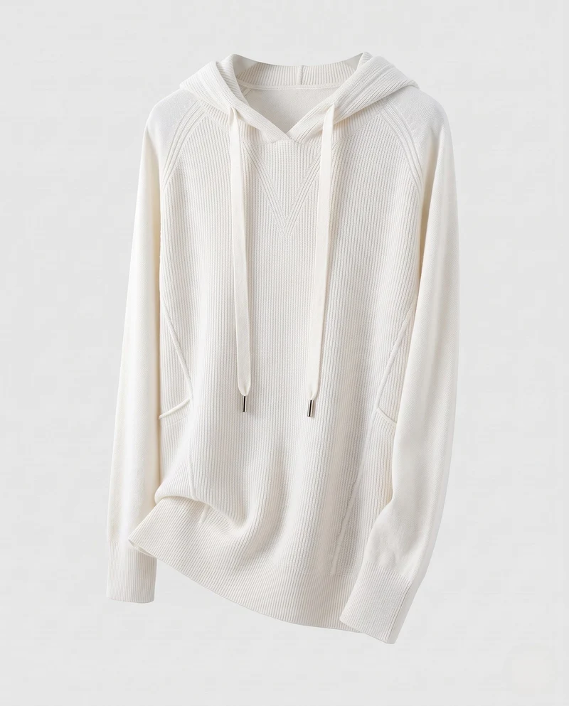 Damen Kapuzenpullover im Kaschmir‑Look mit Kängurutasche und feinem Rippdetail Nord Taschen