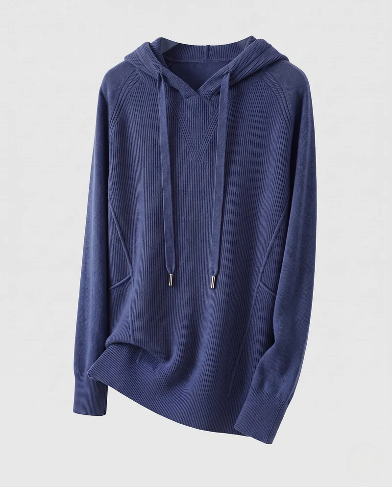 Damen Kapuzenpullover im Kaschmir‑Look mit Kängurutasche und feinem Rippdetail Nord Taschen