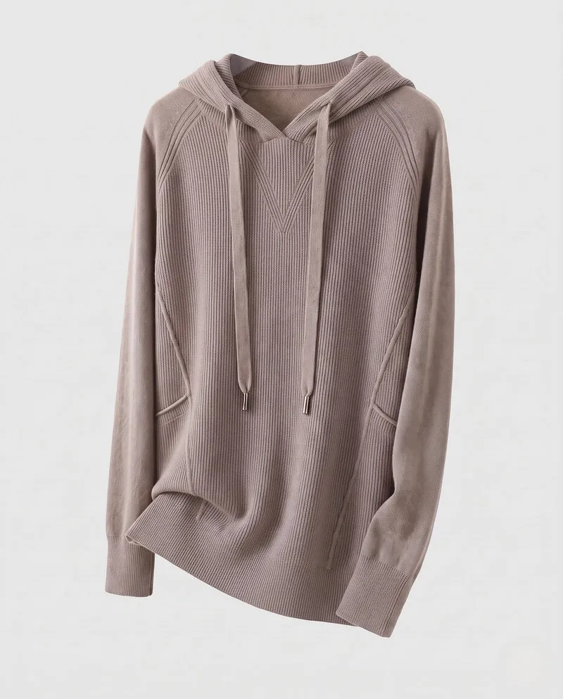 Damen Kapuzenpullover im Kaschmir‑Look mit Kängurutasche und feinem Rippdetail Nord Taschen