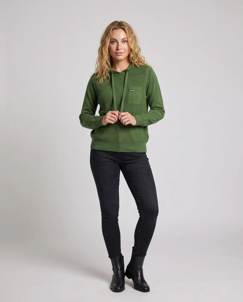 Damen Kapuzenpullover aus feinem Rippstrick mit Brusttasche und lässiger Passform Nord Taschen