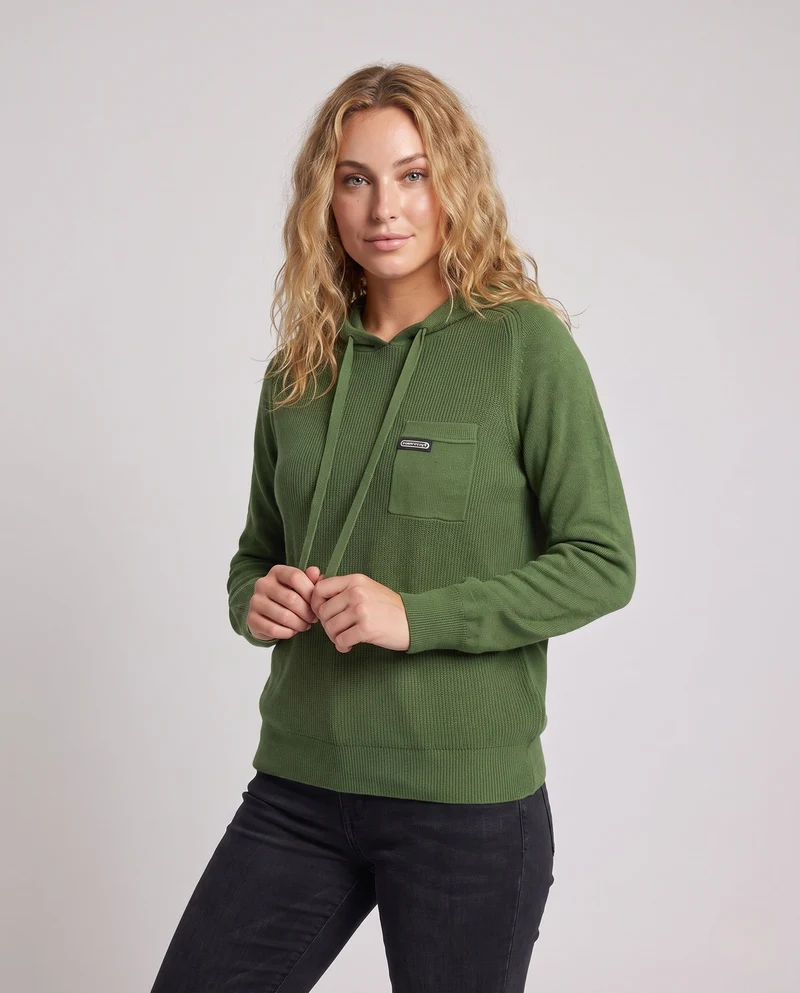 Damen Kapuzenpullover aus feinem Rippstrick mit Brusttasche und lässiger Passform Nord Taschen