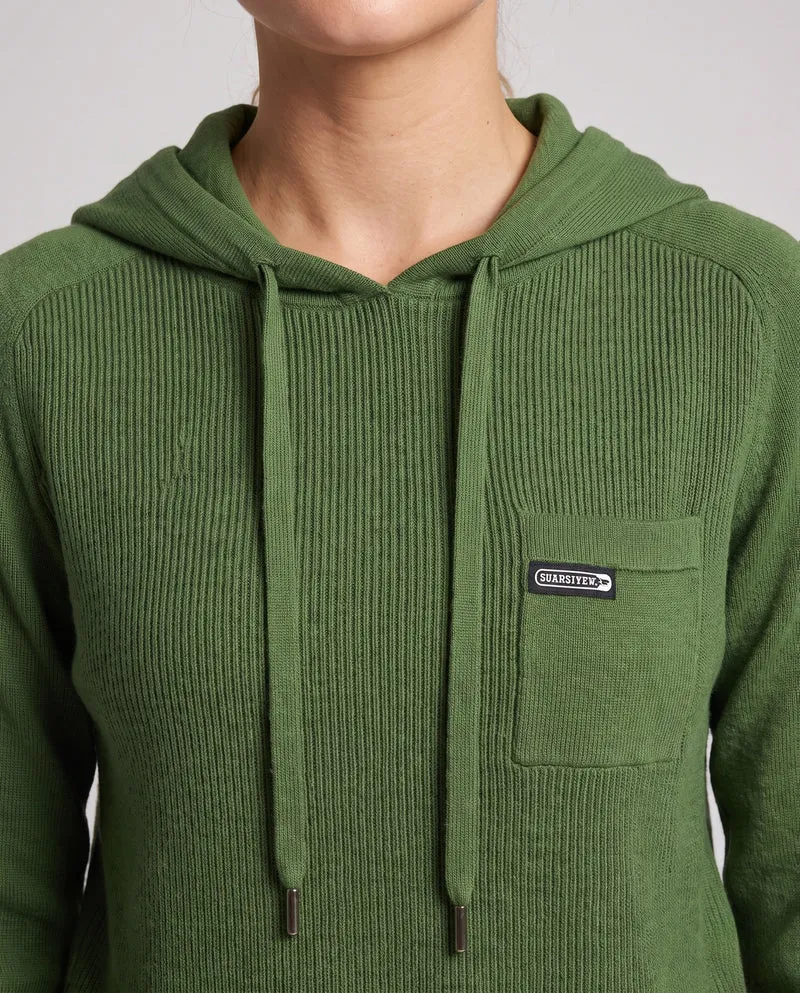 Damen Kapuzenpullover aus feinem Rippstrick mit Brusttasche und lässiger Passform Nord Taschen
