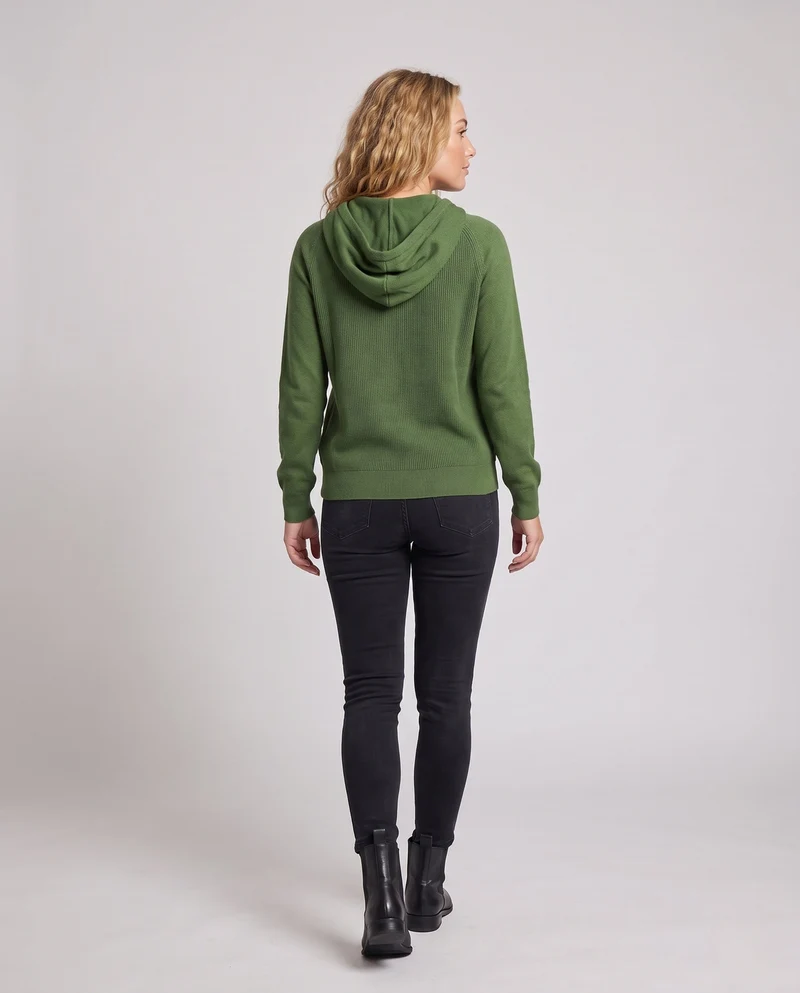 Damen Kapuzenpullover aus feinem Rippstrick mit Brusttasche und lässiger Passform Nord Taschen