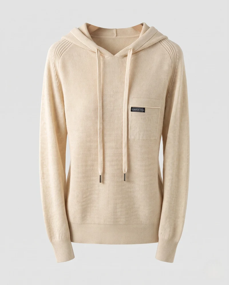 Damen Kapuzenpullover aus feinem Rippstrick mit Brusttasche und lässiger Passform Nord Taschen