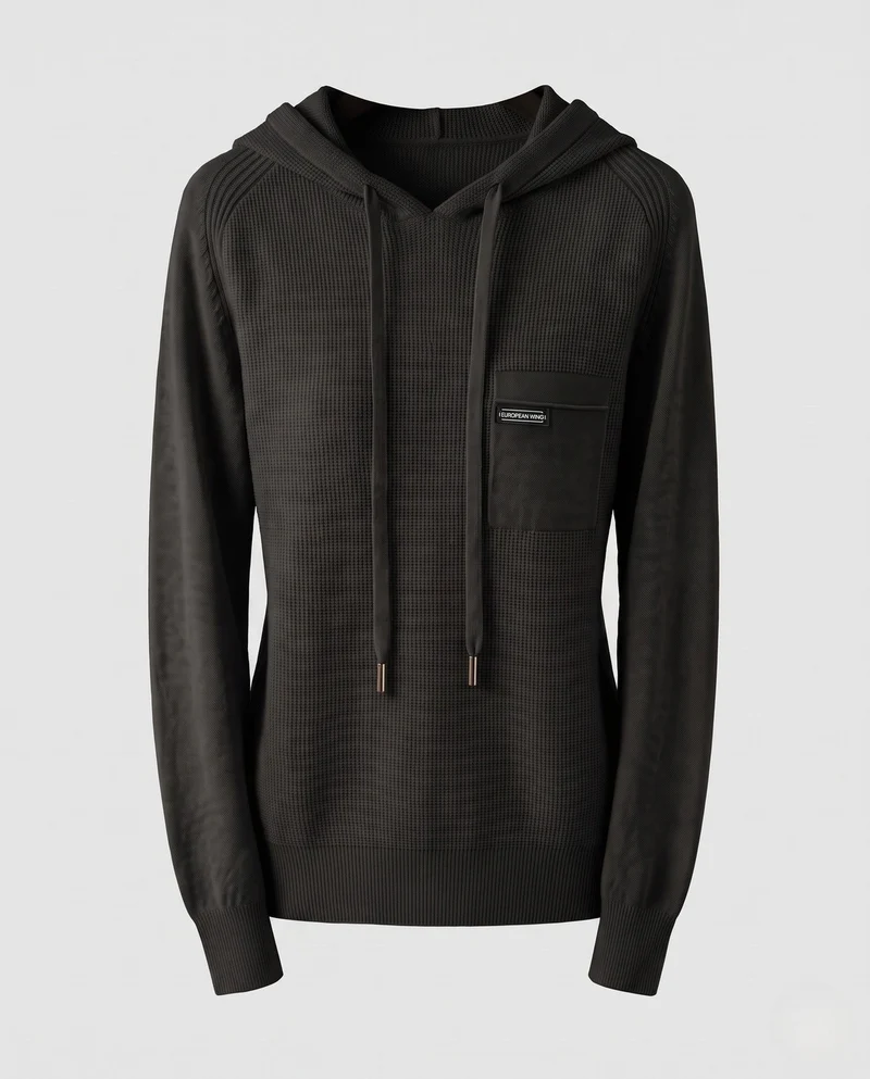 Damen Kapuzenpullover aus feinem Rippstrick mit Brusttasche und lässiger Passform Nord Taschen