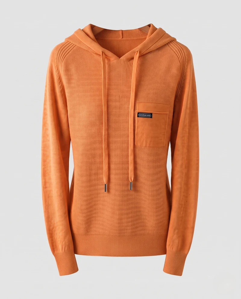 Damen Kapuzenpullover aus feinem Rippstrick mit Brusttasche und lässiger Passform Nord Taschen