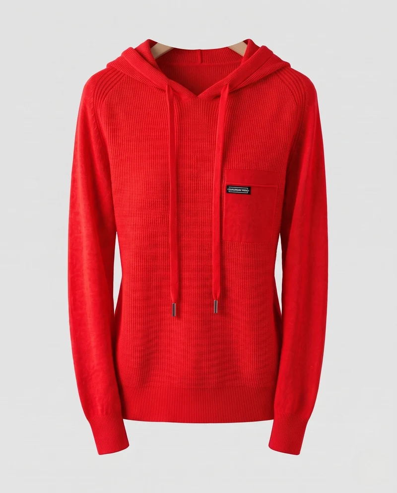 Damen Kapuzenpullover aus feinem Rippstrick mit Brusttasche und lässiger Passform Nord Taschen