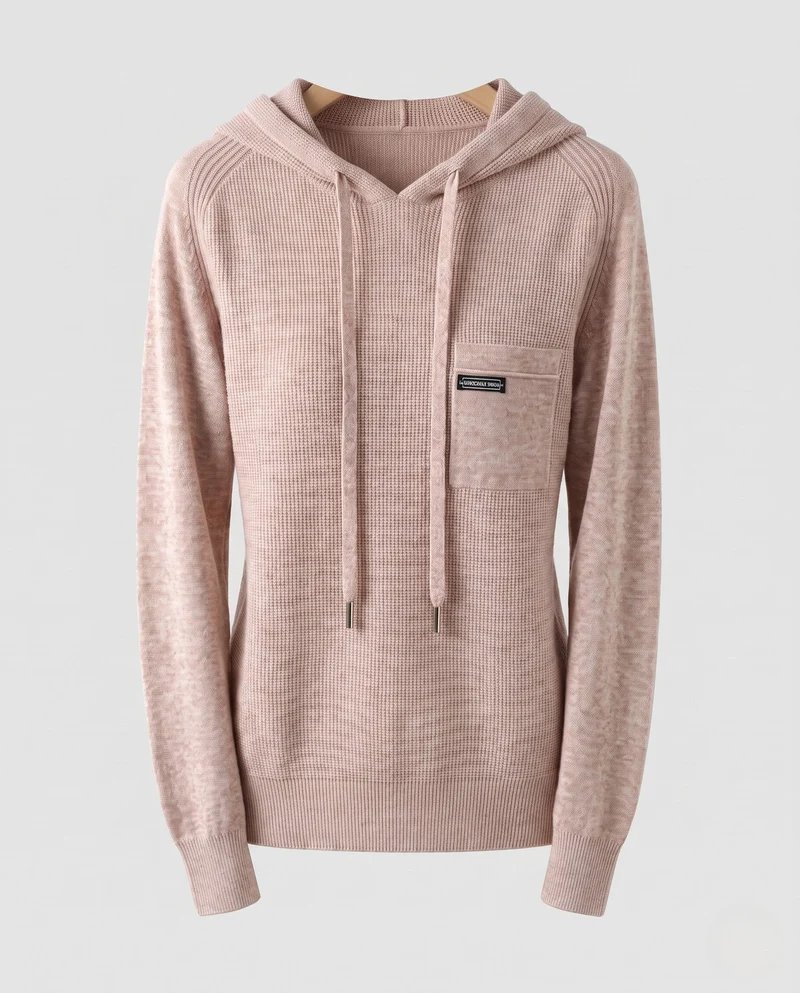 Damen Kapuzenpullover aus feinem Rippstrick mit Brusttasche und lässiger Passform Nord Taschen