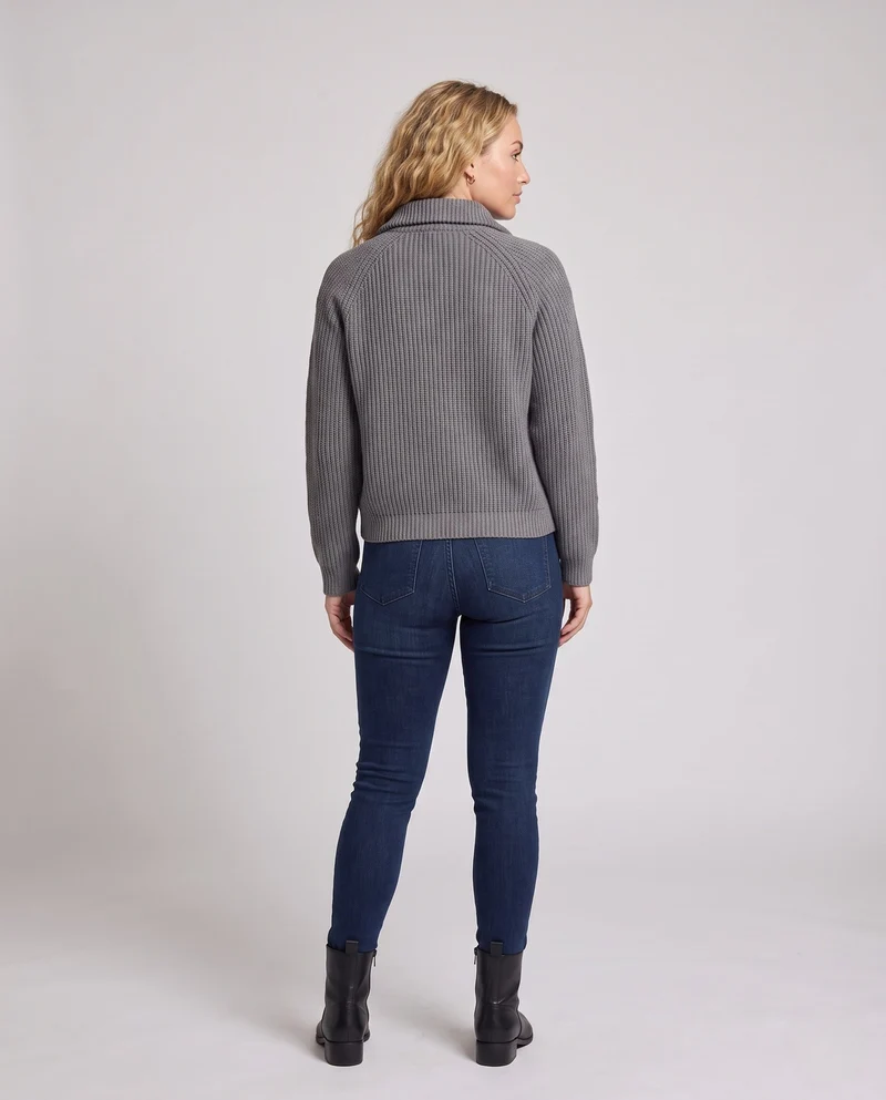 Damen Kapuzenpullover aus feinem Rippstrick mit halbem Reißverschluss und lässiger Oversize-Silhouette Nord Taschen