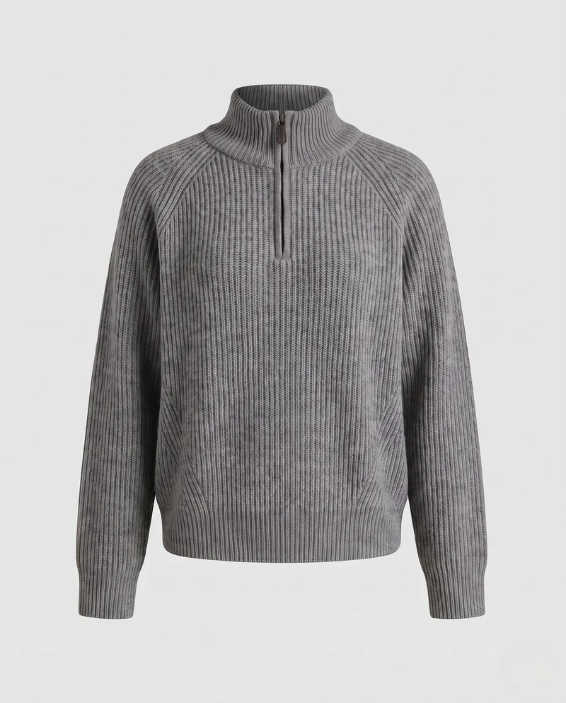 Damen Kapuzenpullover aus feinem Rippstrick mit halbem Reißverschluss und lässiger Oversize-Silhouette Nord Taschen